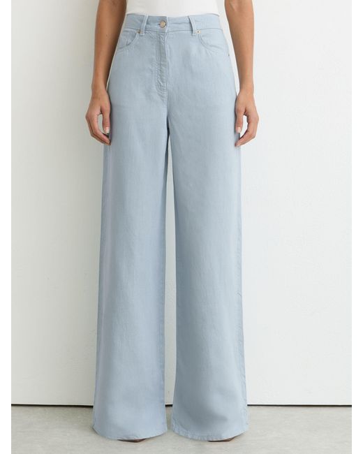 Reiss Blue Lyocell-Linen Wide-Leg Trousers