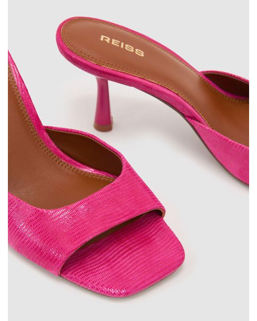 Reiss Yasmin - Pink Textured Open-toe Heeled Mules, Us 7 (uk 5)