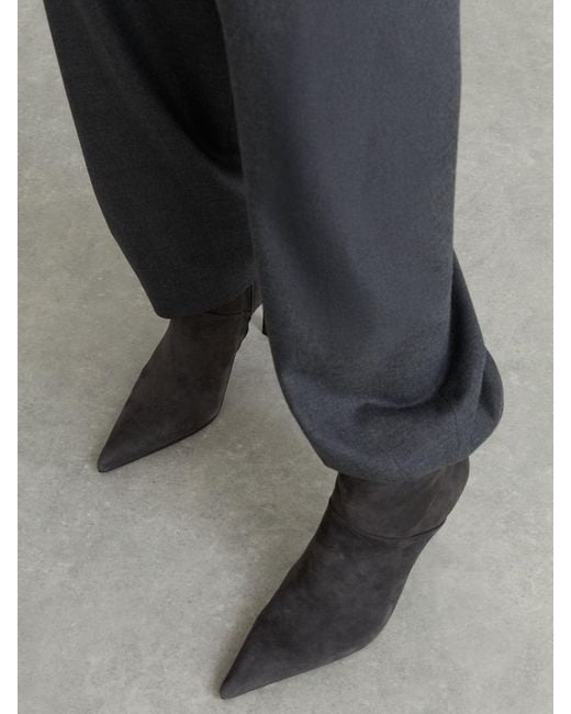 Reiss Black Suede Pointed-Toe Stiletto Ankle Boots