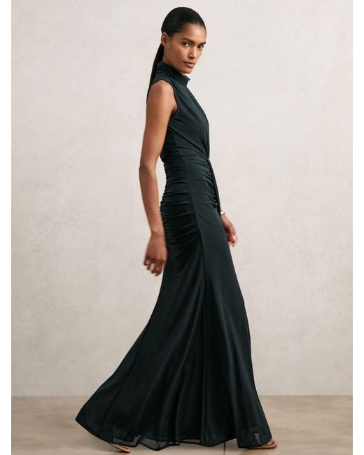 Reiss Green Ruched Sleeveless Maxi Dress