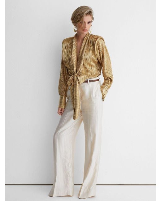ATELIER Black Metallic Plissé Tie-Front Shirt