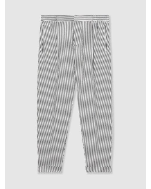 Reiss Brown Stretch Seersucker Stripe Trousers for men