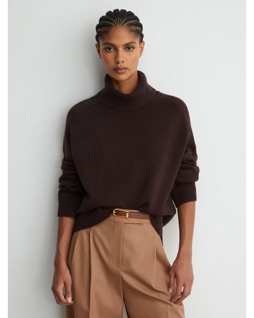 Reiss Brown Wool-Cashmere Roll-Neck Jumper