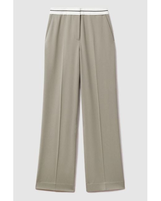 Reiss Whitley - Green Contrast Waistband Wide Leg Suit Trousers