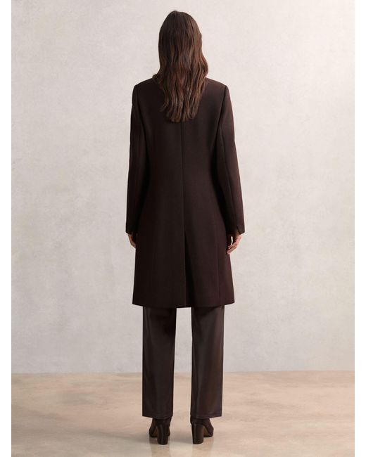 Reiss Brown Petite Wool-Blend Wrapover Mid-Length Coat