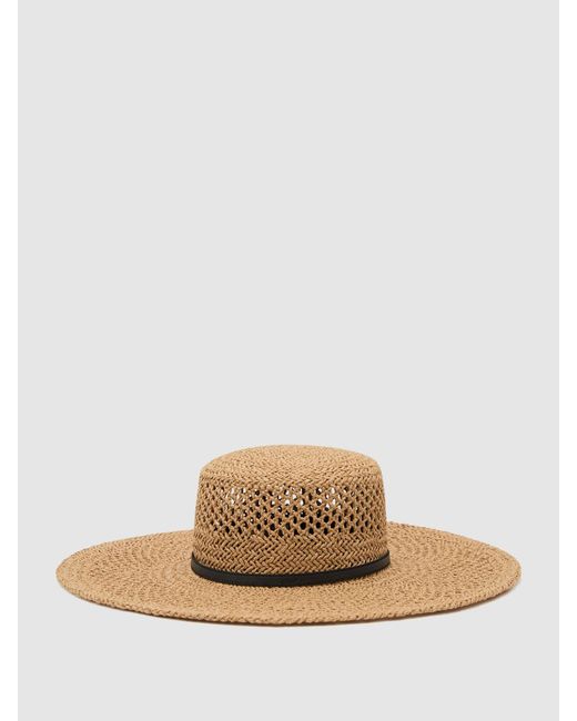 Reiss Natural Contrast-Trim Straw-Effect Hat, M & L