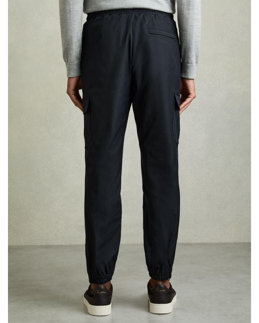 Reiss Blue Technical Cargo Drawstring Trousers for men