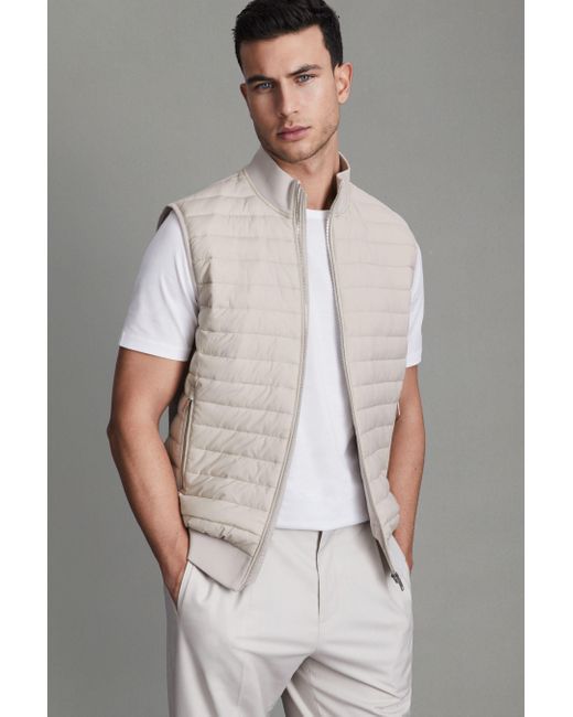 Reiss Gray Pluto - Stone Hybrid Quilt And Knit Zip-through Gilet, M for men