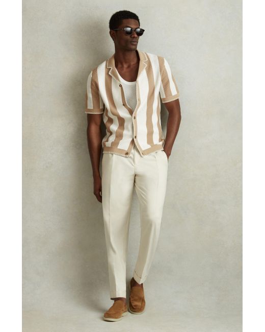 Reiss Natural Naxos - Stone/optic White Knitted Cuban Collar Shirt for men