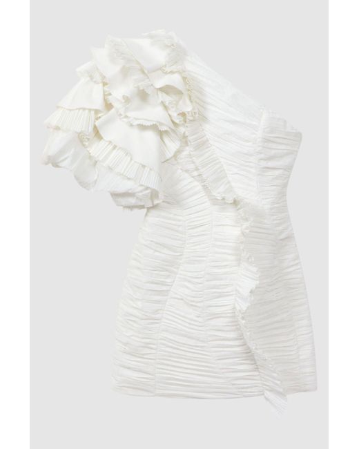 Acler White One-shoulder Ruffle Mini Dress