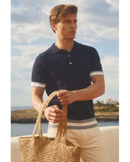 Reiss Blue Quinn - Navy | Ché Knitted Half-button Polo Shirt, Xxl for men