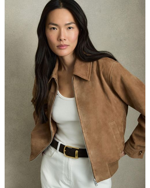 Reiss Natural Suede Bomber Jacket