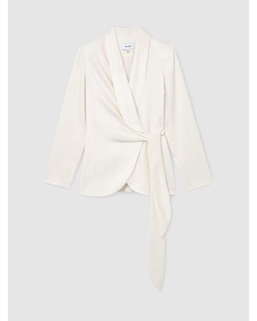 Reiss Gray Petite Tie-Front Wrap Suit Jacket