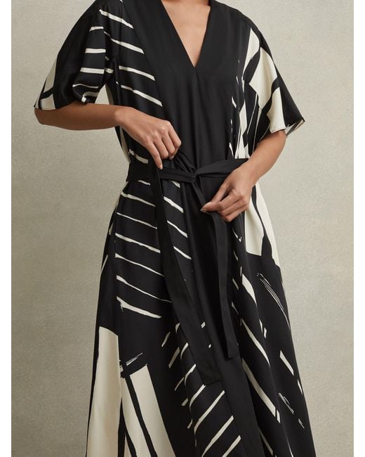 Reiss Black Cami Printed Satin Midi Dress