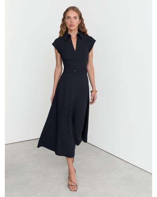 Reiss Blue Collared Belted Midi Dress