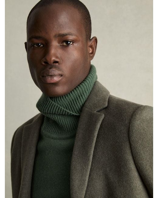 Reiss Green Wool-Blend Ridge-Seam Roll-Neck Jumper for men