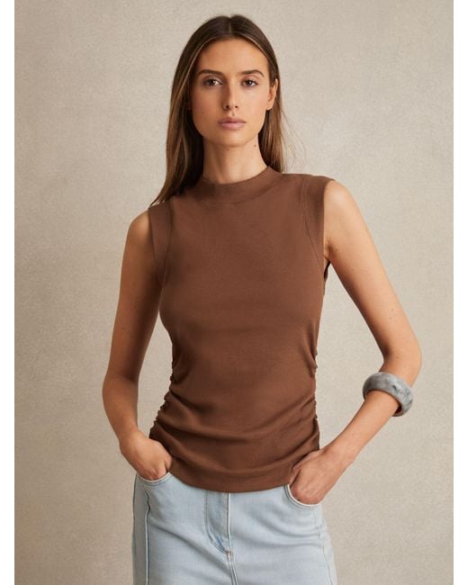 Reiss Brown Ribbed Ruched Waist Vest