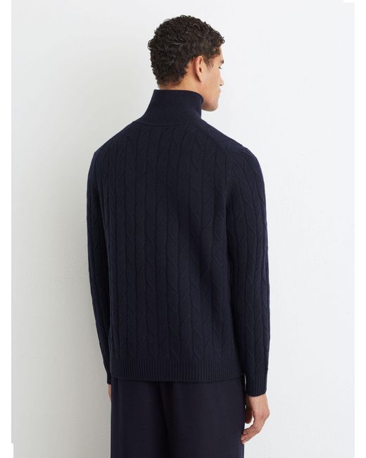 Reiss Blue Wool Stitch-Detail Half-Button Jumper for men