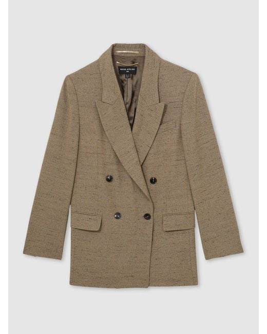 Reiss Brown Atelier Double-Breasted Suit Jacket With Linen