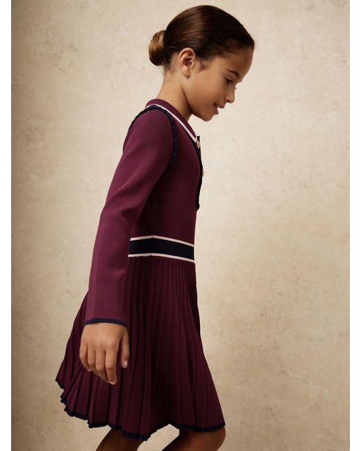 Reiss Purple Freya Berry Piped Knitted Skater Dress