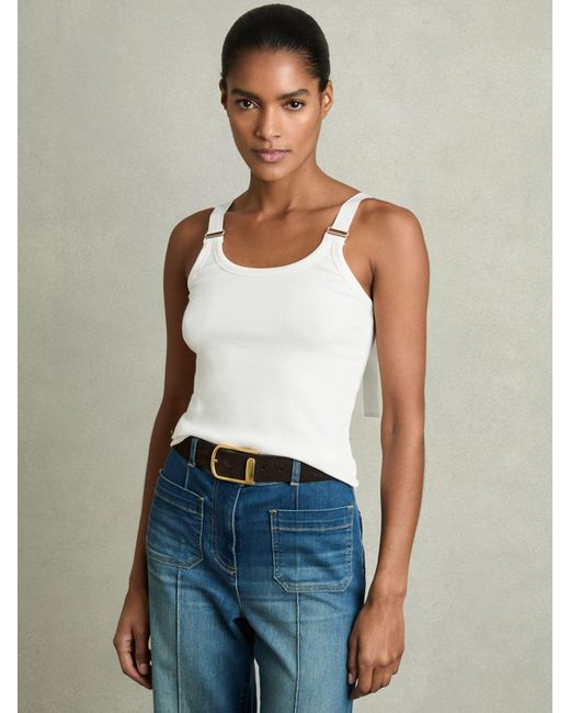 Reiss Blue Isabella - White Stretch-cotton D-ring Strap Vest, Xs (us 2)