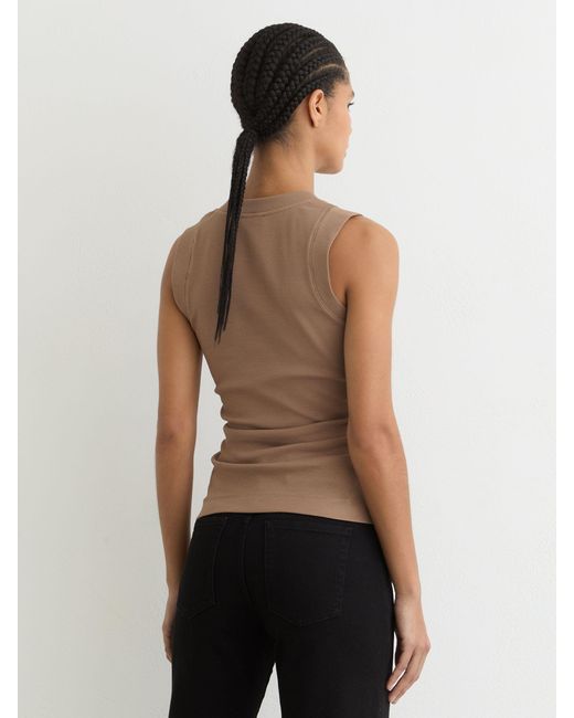 Reiss White Sandy - Neutral Stretch-cotton Rib Ruched V-neck Vest, Xs (us 2)