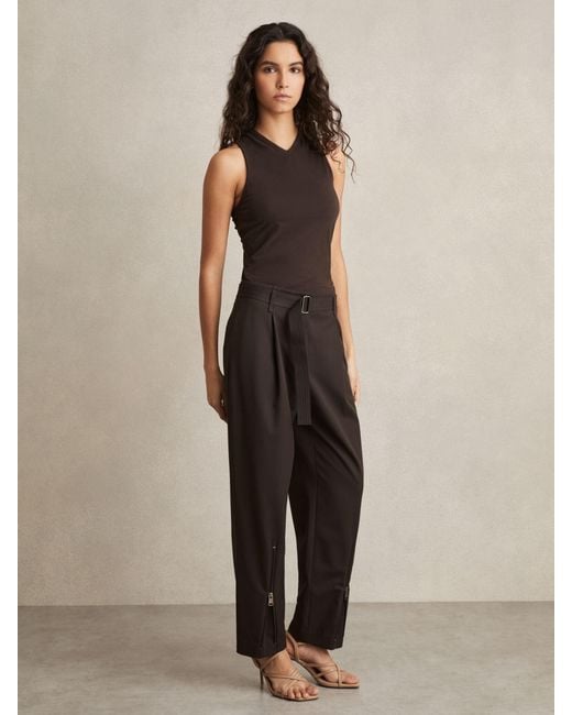 Reiss Natural Belted Zip-Leg Tapered Trousers