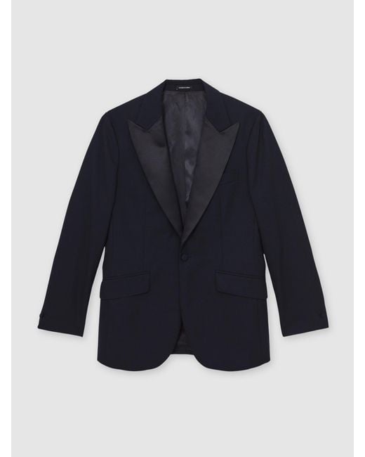 Reiss Blue Single-Breasted Jacquard Tuxedo Jacket Wool-Blend Classic-Fit for men