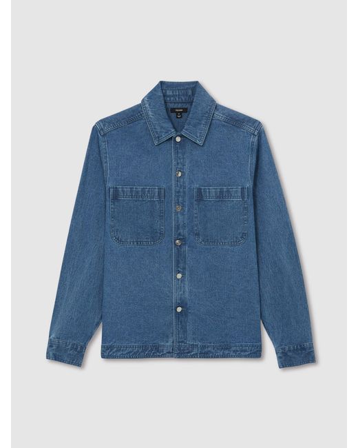 Reiss Blue Cotton-Denim Button-Through Overshirt for men