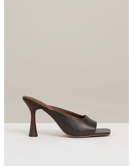 Reiss Natural Justine - Chocolate Leather Heeled Mules, Us 6 (uk 4)