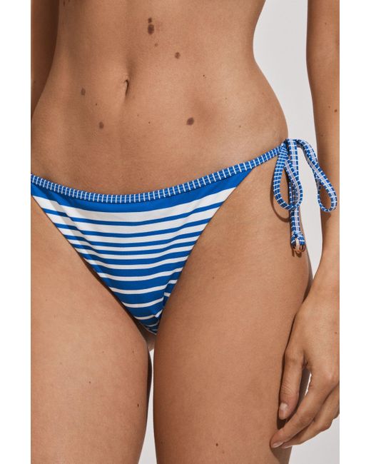 Reiss Multicolor Tilly - Blue Stripe Striped Side Tie Bikini Bottoms