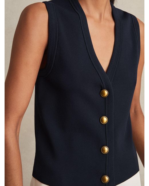 Reiss Natural Knitted Button Through Vest