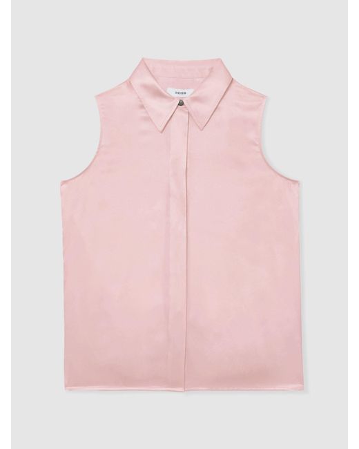 Reiss Pink Silk Sleeveless Shirt