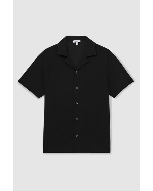 Reiss Black Textured Cuban Collar Shirt for men