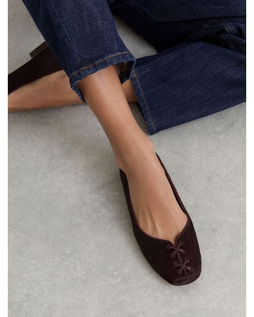 Reiss Blue Pony Hair-Effect Leather Lace-Up Ballet Flats
