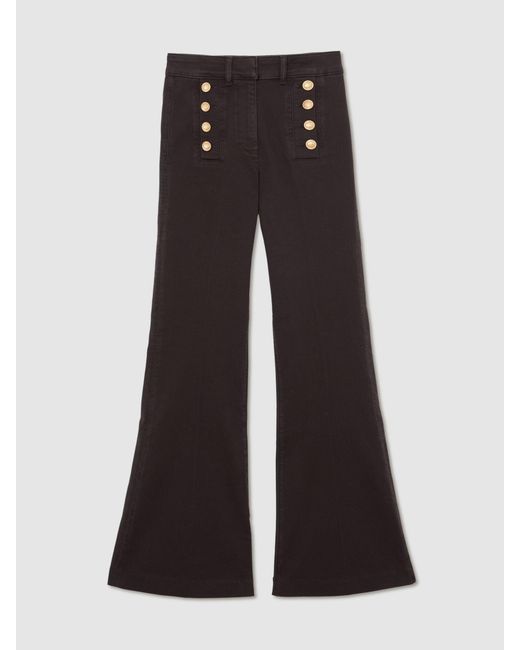 Reiss Black Button-Detail Flared Jeans