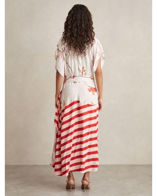 Reiss Red Floral Stripe-Print Maxi Dress