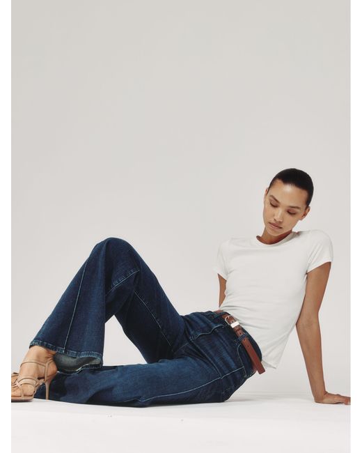 Reiss Blue Heather Petite Stretch-Cotton Wide-Leg Jeans