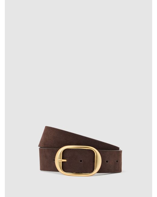 Reiss Brown Athena - Chocolate Suede Oval-buckle Belt, Xs (us 2)