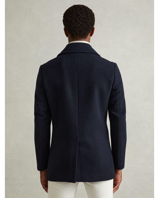 Reiss Blue Wool Blend Double Breasted Peacoat for men