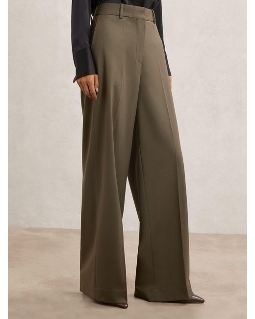 Reiss Natural Solene - Green Wool-blend Wide-leg Suit Trousers, Us 4 R