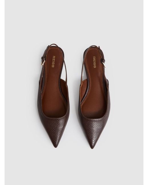 Reiss Brown Leather Slingback Ballet Flats