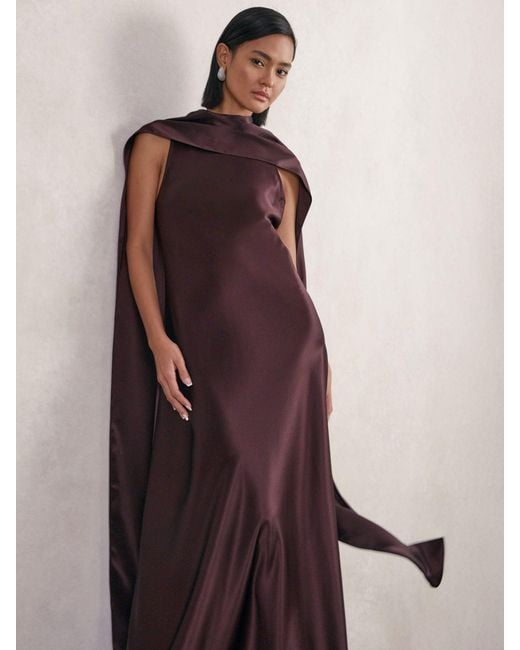 Reiss Purple Fae Satin Cape Maxi Dress