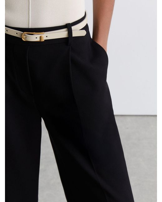 Reiss Black Elasticated-Waist Wide-Leg Twill Trousers