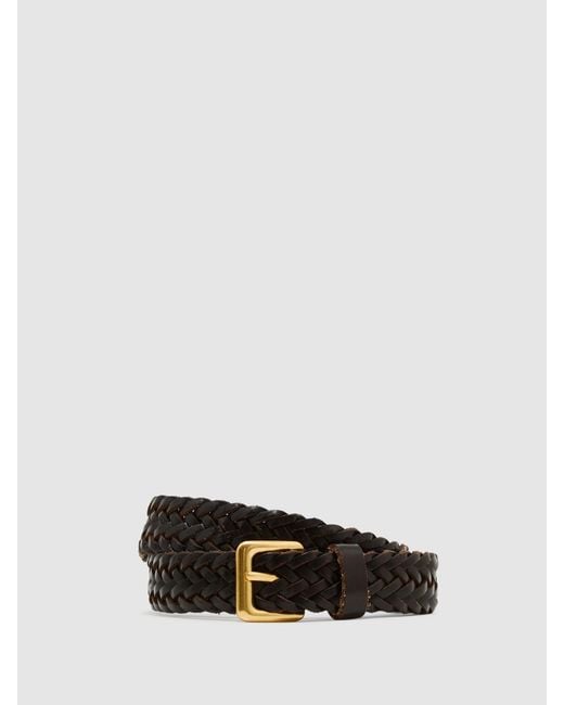 Reiss Brown Slim Leather Woven Belt