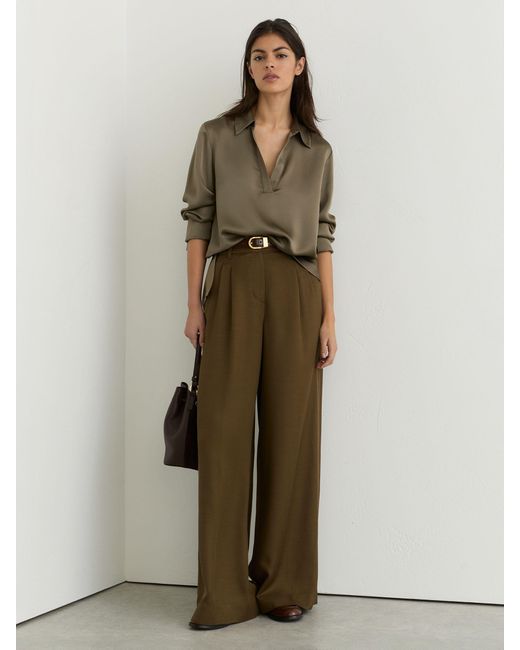 Reiss Brown Silk Open-Collar Blouse