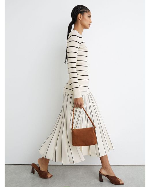 Reiss Natural Stripe Craft-Stitch Rib-Knit Top