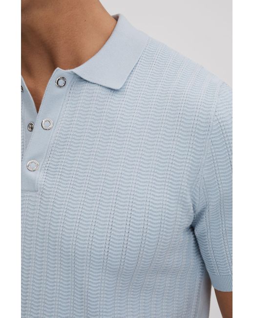 Reiss Pascoe - Soft Blue Textured Modal Blend Polo Shirt, L for men