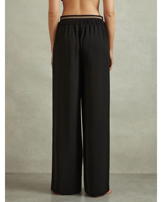 Reiss Black Waistband Detail Wide Leg Trousers