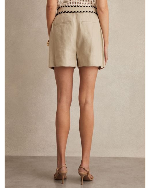 Reiss Natural Fawn - Neutral Linen Whipstitch Shorts, Us 12 L